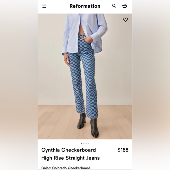 Reformation cynthia checkerboard high rise straight jeans - Picture 5 of 5
